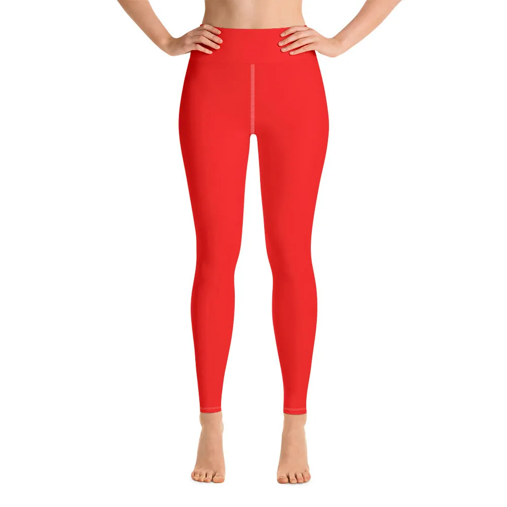 Bright Red Women's Leggings, Solid Color Active Wear Fitted Yoga Pants-Made in USA/EU