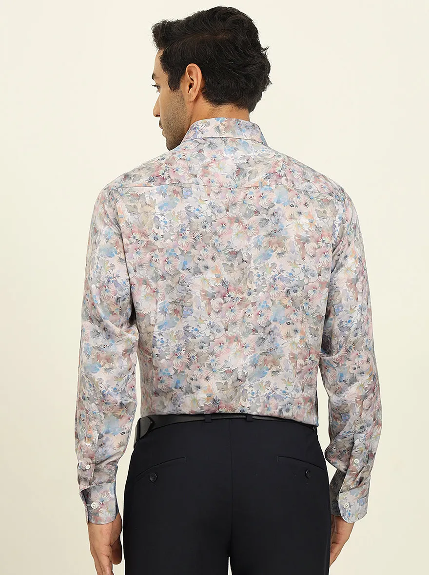Light Blue Digital Printed Slim Fit Party Wear Shirt | JadeBlue