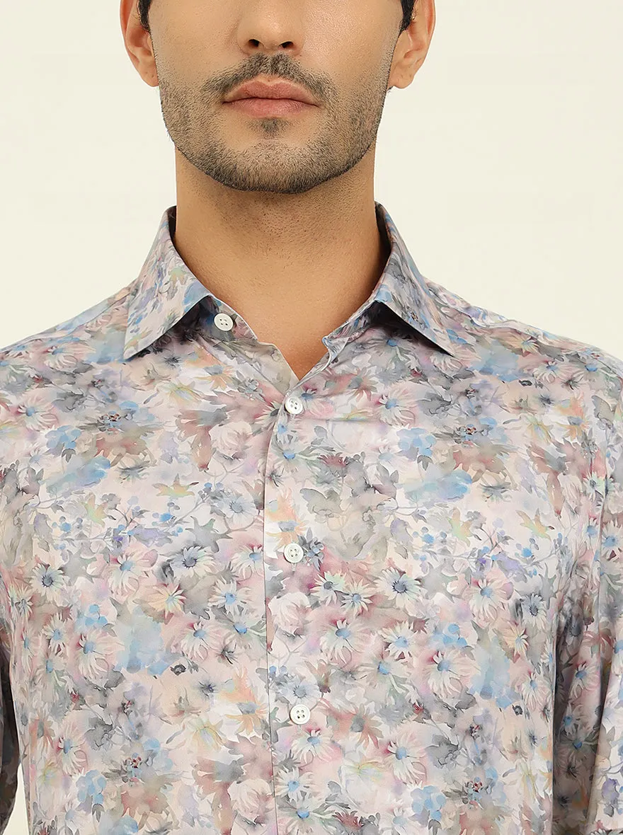 Light Blue Digital Printed Slim Fit Party Wear Shirt | JadeBlue