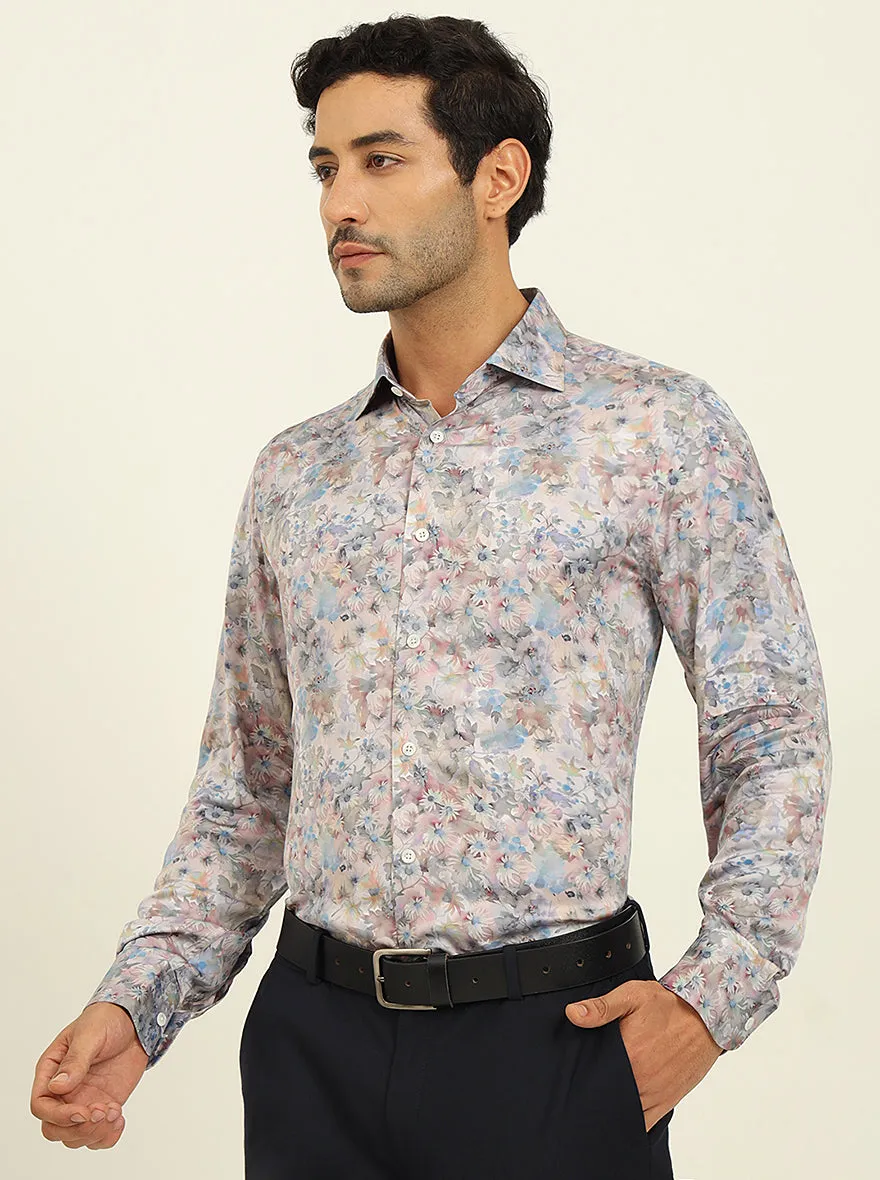 Light Blue Digital Printed Slim Fit Party Wear Shirt | JadeBlue