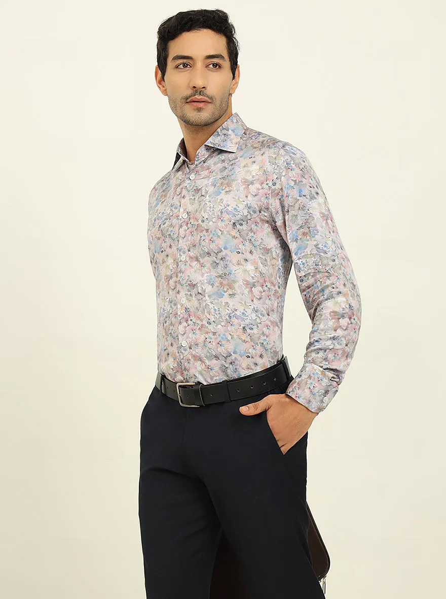Light Blue Digital Printed Slim Fit Party Wear Shirt | JadeBlue