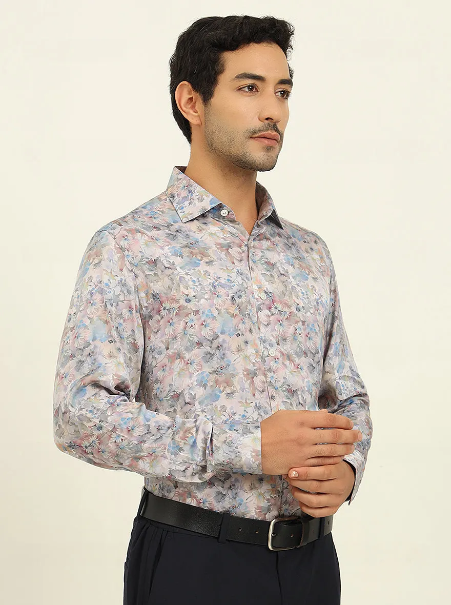 Light Blue Digital Printed Slim Fit Party Wear Shirt | JadeBlue
