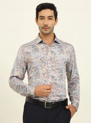 Light Blue Digital Printed Slim Fit Party Wear Shirt | JadeBlue