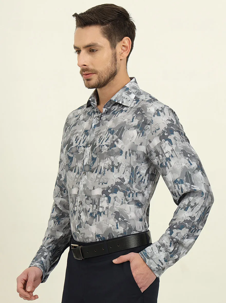 Light Grey Printed Slim Fit Party Wear Shirt | JadeBlue
