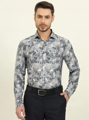 Light Grey Printed Slim Fit Party Wear Shirt | JadeBlue
