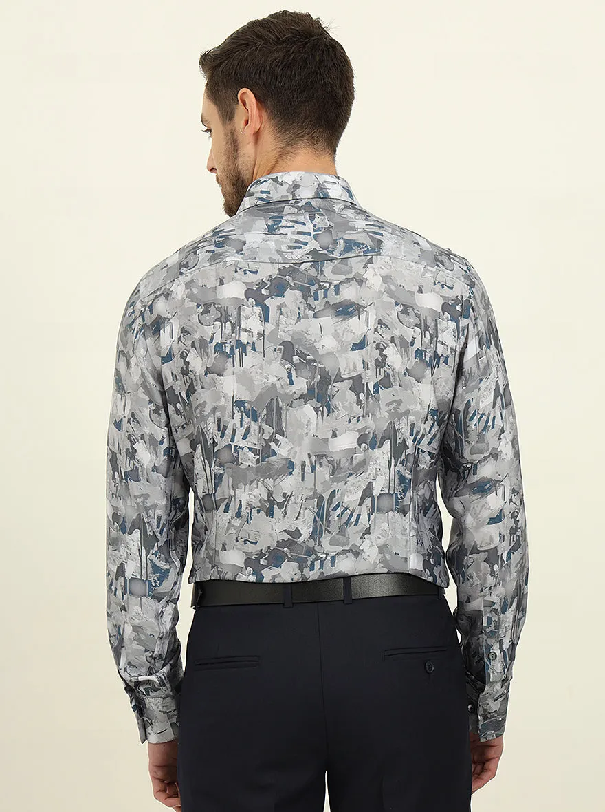 Light Grey Printed Slim Fit Party Wear Shirt | JadeBlue
