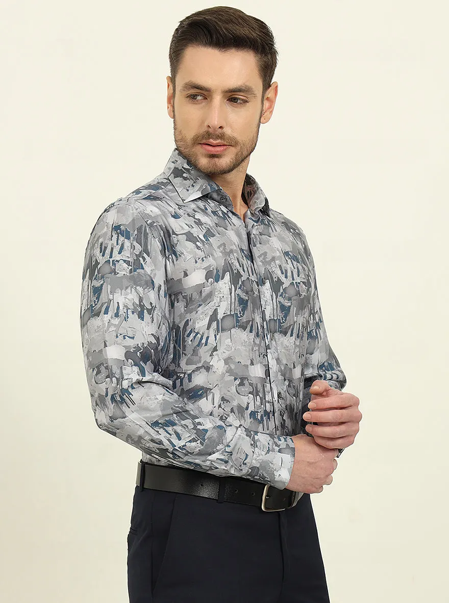 Light Grey Printed Slim Fit Party Wear Shirt | JadeBlue