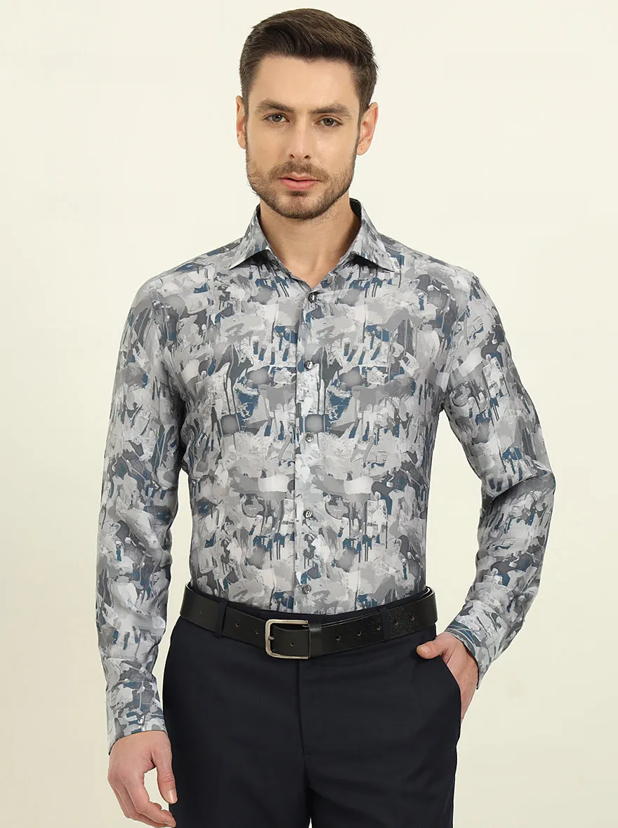 Light Grey Printed Slim Fit Party Wear Shirt | JadeBlue