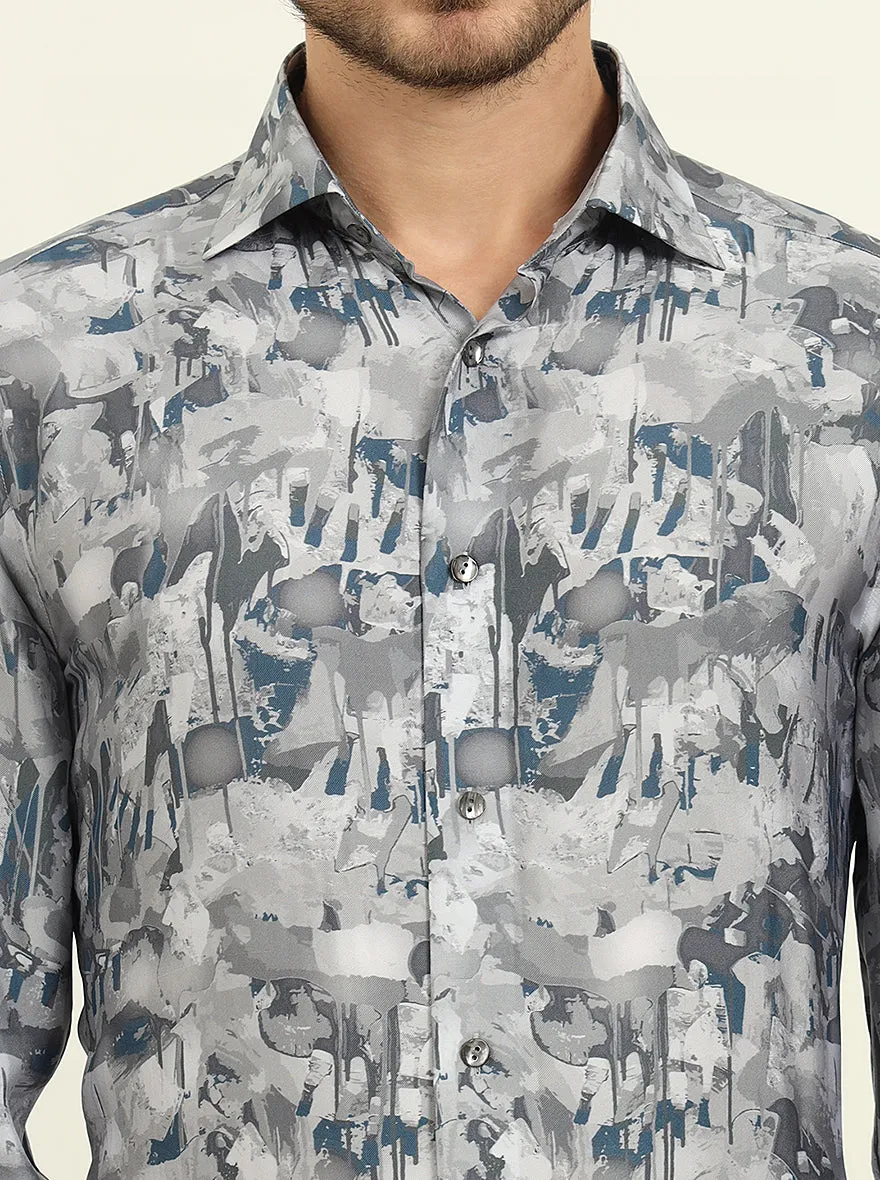 Light Grey Printed Slim Fit Party Wear Shirt | JadeBlue