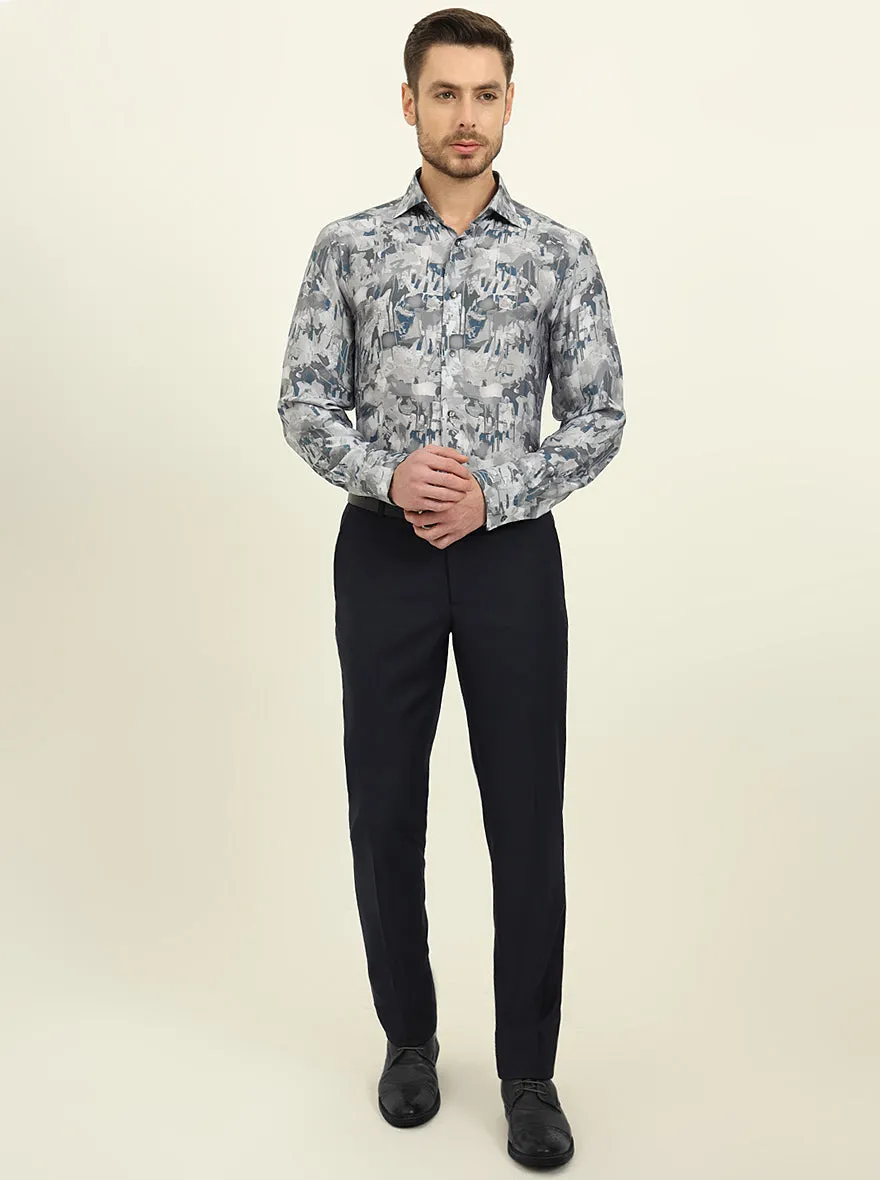 Light Grey Printed Slim Fit Party Wear Shirt | JadeBlue