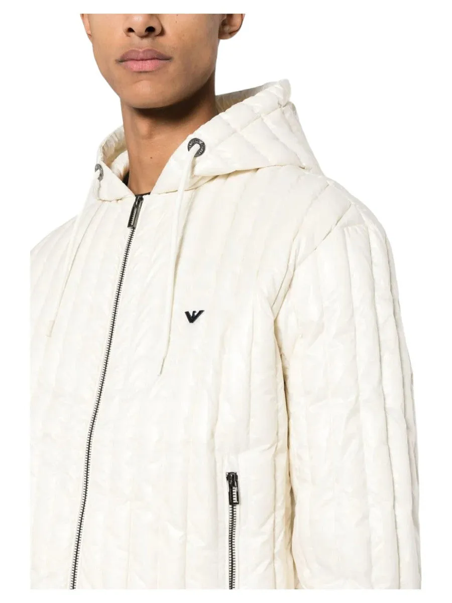 Piumino con cappuccio water repellent in nylon matelassé verticale