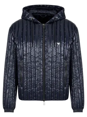 Piumino con cappuccio water repellent in nylon matelassé verticale