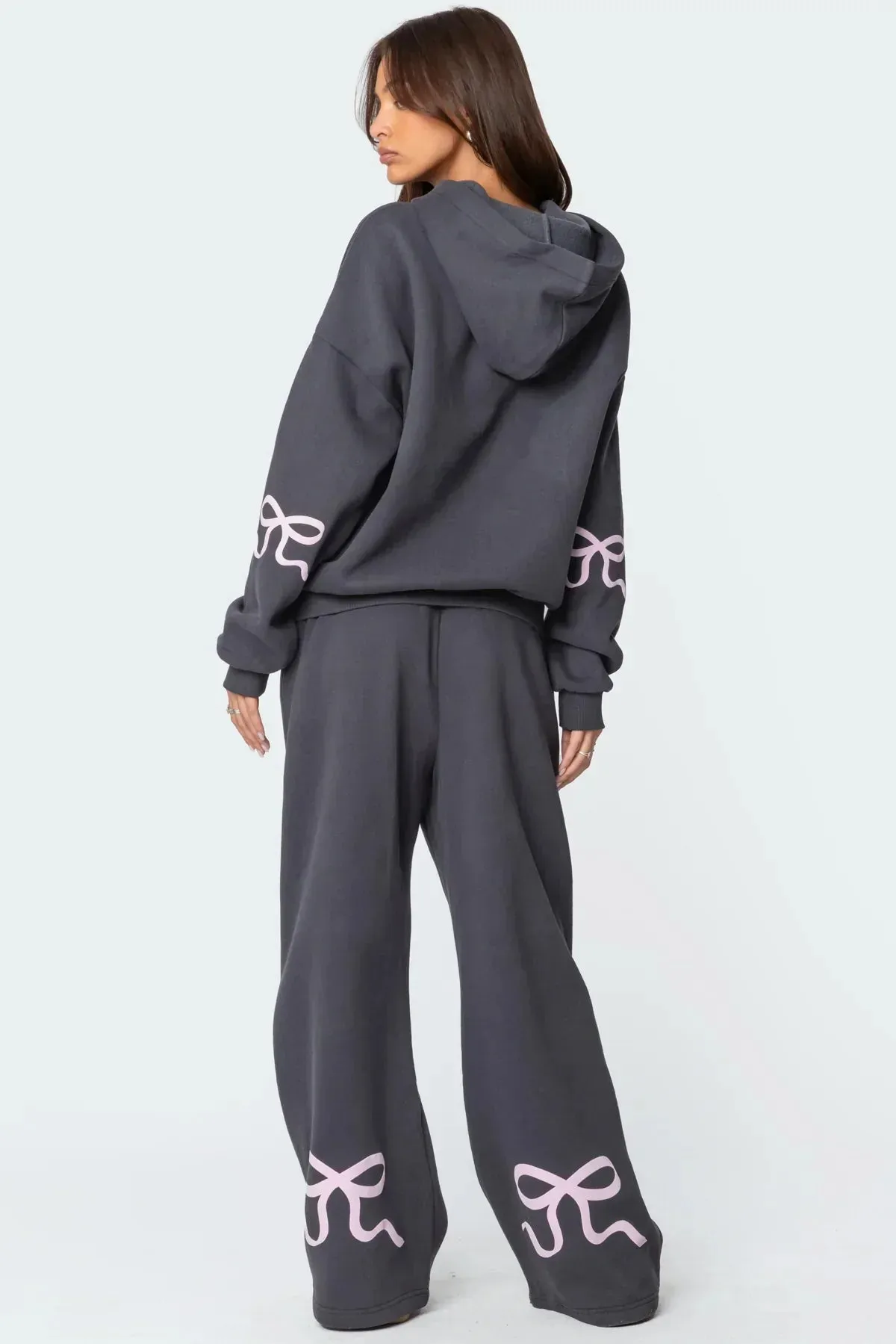 Women 2-Piece Set Casual Bow Print Hoodie And Sweatpants