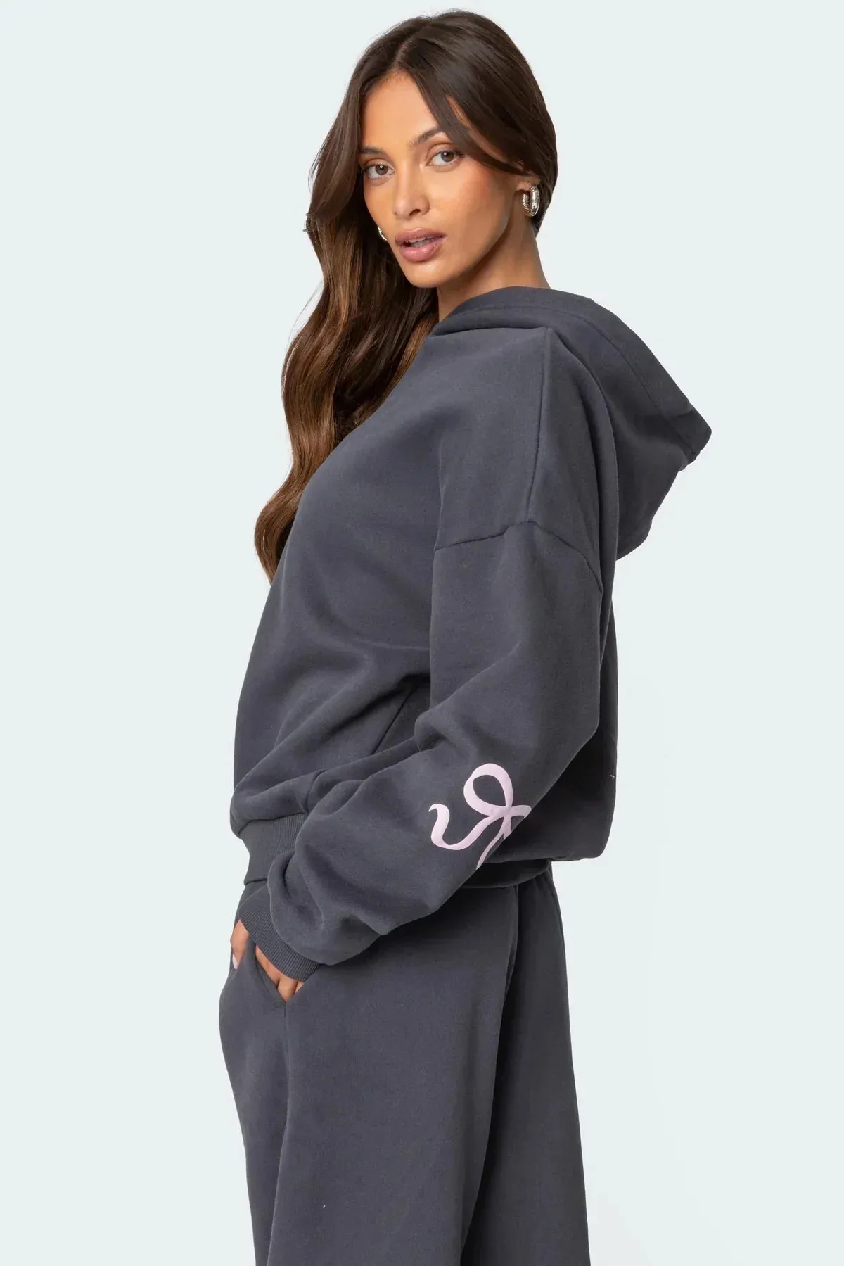Women 2-Piece Set Casual Bow Print Hoodie And Sweatpants