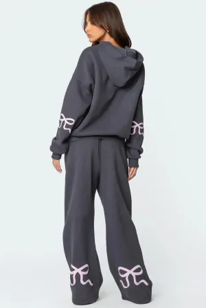 Women 2-Piece Set Casual Bow Print Hoodie And Sweatpants